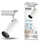 Gauss Светильник трековый цилиндр 20W 1760lm 4000K 180-220V IP20 65*206мм белый линза 36? LED TR083 Gauss Светильник трековый цилиндр 20W 1760lm 4000K 180-220V IP20 65*206мм белый линза 36? LED TR083