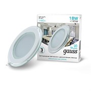 Gauss Светодиодный встраиваемый светильник, круглый с декоративным стеклом, 18W 4000K 1/20 947111218 Gauss Светодиодный встраиваемый светильник, круглый с декоративным стеклом, 18W 4000K 1/20 947111218