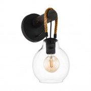 Eglo 43619 Бра RODING, 1Х40W, E27, L180, H350, A180, сталь/дерево/стекло, черный/коричневый/прозрачный 43619