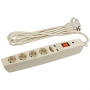 ЭРА SFU-5es-2m-I Слоновая кость Сетевой фильтр надежная защита, с защитным шторками, с выключателем, 5гн+2USB, 2м,, 10А, шторки C0043328