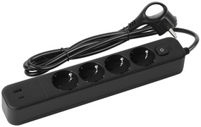 ЭРА Сетевой фильтр USF-4es-1,5m-2xUSBAC-B с базовой защитой с заземлением с выкл. 4 розетки+2xUSBA+C 3,1A 1,5м 10А Б0059572