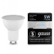 Лампа Gauss LED MR16 GU10-dim 5W 4100K  диммируемая