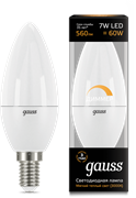 Лампа Gauss LED Candle-dim E14 7W 3000К диммируемая 1/10/100