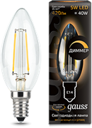 Лампа Gauss LED Filament Candle dimmable E14 5W 2700К 1/10/50