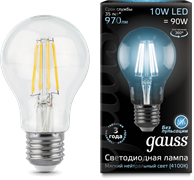 Лампа Gauss LED Filament A60 E27 10W 4100К 1/10/40