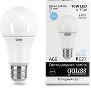 Лампа Gauss LED Elementary A60 10W E27 6500K 1/10/50