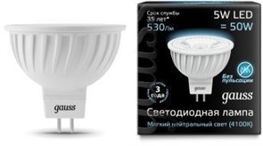 Лампа Gauss LED MR16 GU5.3 5W 4100K 1/10/100