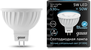 Лампа Gauss LED MR16 GU5.3 5W 12V 4100K 1/10/100