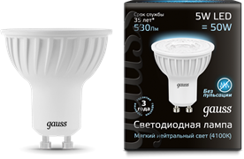 Лампа Gauss LED MR16 GU10 5W 4100K 1/10/100