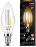 Лампа Gauss LED Filament Candle E14 9W 2700К 1/10/50
