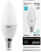 Лампа Gauss LED Elementary Candle 8W E14 4100K 1/10/100