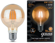 Лампа Gauss LED Filament G95 E27 6W Golden 2400K 1/20