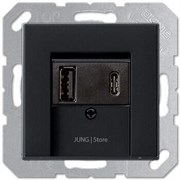 USB розетка для зарядки мобильных устройств тип А и USB тип С макс.3000 мА, матовый черный