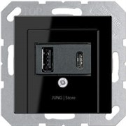 USB розетка для зарядки мобильных устройств тип А и USB тип С макс.3000 мА, черный