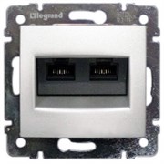 Розетка двойная RJ45 кат. 6 UTP+RJ11 без захватов 770280 Legrand Valena цвет алюминий