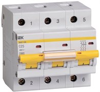 Автоматический выключатель IEK ВА47-100 25А 3п MVA40-3-025-C, 10кА, C