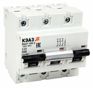 Автоматический выключатель КЭАЗ ВА47-100 80А 3п 141629, 10кА, C