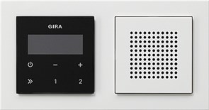 Радиоприемник скрытого монтажа с функцией RDS с динамикомНасадка управления с внешним видом черного стекла, в сборе с установочной рамкой E2, цвет - Белый глянцевый