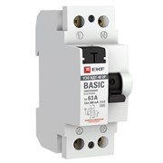 Выключатель дифференциального тока EKF Basic ВДТ-40 2П 63А 300мА elcb-2-63-300e-sim, тип AC, электронное