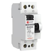 Выключатель дифференциального тока EKF Basic ВДТ-40 2П 63А 100мА elcb-2-63-100e-sim, тип AC, электронное