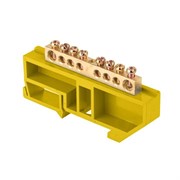Шина EKF нулевая N 6х9, 8 отверстий sn0-63-08-dz-r, латунь, желтый изолятор, на DIN-рейку, розничный стикер