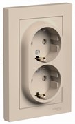 Systeme Electric AtlasDesign песочный розетка двойная с заземлением, со шторками, 16А, в сборе ATN001226