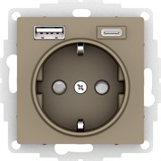 Systeme Electric AtlasDesign шампань розетка 16А с USB A+C (5В/2,4А/3 А, 2х5В/1,5А), мех ATN000532