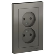 Systeme Electric AtlasDesign сталь розетка без заземления, двойная, со шторками,16А, в сборе ATN000922