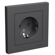 Systeme Electric AtlasDesign базальт розетка с заземлением, со шторками, 16А, в сборе ATN001444
