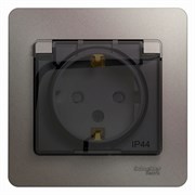 Glossa платина розетка с заземлением, со шторками с крышкой IP44 (в сборе) GSL001248 Glossa платина розетка с заземлением, со шторками с крышкой IP44 (в сборе) GSL001248