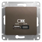 Glossa USB розетка A+С, 5В/2,4А, 2х5В/1,2 А, цвет шоколад GSL000839 Glossa USB розетка A+С, 5В/2,4А, 2х5В/1,2 А, цвет шоколад GSL000839