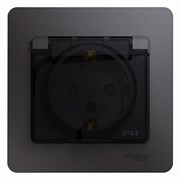 Glossa графит розетка с заземлением, со шторками с крышкой IP44 (в сборе) GSL001348 Glossa графит розетка с заземлением, со шторками с крышкой IP44 (в сборе) GSL001348