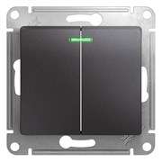 Glossa графит выключатель 2-клавишный с подсветкой, сх.5а, 10AX GSL001353 Glossa графит выключатель 2-клавишный с подсветкой, сх.5а, 10AX GSL001353