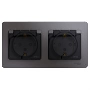 Glossa графит розетка 2-ая с заземлением, со шторками, в сборе, IP44 GSL001347 Glossa графит розетка 2-ая с заземлением, со шторками, в сборе, IP44 GSL001347