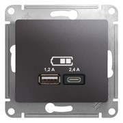 Glossa графит розетка USB A+С, 5В/2,4А, 2х5В/1,2А GSL001339 Glossa графит розетка USB A+С, 5В/2,4А, 2х5В/1,2А GSL001339