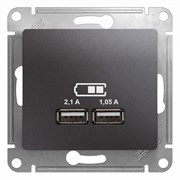 Glossa графит розетка USB 5В/2,1А, 2х5В/1,05мА GSL001333 Glossa графит розетка USB 5В/2,1А, 2х5В/1,05мА GSL001333