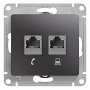 Glossa графит розетка 2-ая RJ11+RJ45, кат.5E GSL001385 Glossa графит розетка 2-ая RJ11+RJ45, кат.5E GSL001385