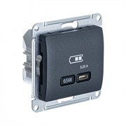 Glossa антрацит USB розетка тип-C 65W высокоскоростная зарядка QC, PD, механизм GSL000727 Glossa антрацит USB розетка тип-C 65W высокоскоростная зарядка QC, PD, механизм GSL000727