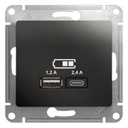 Glossa антрацит розетка USB A+С, 5В/2,4А, 2х5В/1,2А GSL000739 Glossa антрацит розетка USB A+С, 5В/2,4А, 2х5В/1,2А GSL000739