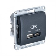 Glossa антрацит USB розетка A + тип-C 45W высокоскоростная зарядка QC, PD, механизм GSL000729 Glossa антрацит USB розетка A + тип-C 45W высокоскоростная зарядка QC, PD, механизм GSL000729