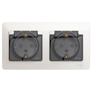 Glossa перламутр розетка 2-ая с заземлением, со шторками, в сборе, IP44 GSL000647 Glossa перламутр розетка 2-ая с заземлением, со шторками, в сборе, IP44 GSL000647