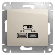 Glossa молочный розетка USB A+С, 5В/2,4А, 2х5В/1,2 А GSL000939 Glossa молочный розетка USB A+С, 5В/2,4А, 2х5В/1,2 А GSL000939