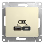 Glossa бежевый розетка USB A+С, 5В/2,4А, 2х5В/1,2А GSL000239 Glossa бежевый розетка USB A+С, 5В/2,4А, 2х5В/1,2А GSL000239