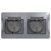 Glossa алюминий розетка 2-ая с заземлением, со шторками, в сборе, IP44 GSL000347 Glossa алюминий розетка 2-ая с заземлением, со шторками, в сборе, IP44 GSL000347