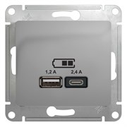 Glossa алюминий розетка USB A+С, 5В/2,4А, 2х5В/1,2А GSL000339 Glossa алюминий розетка USB A+С, 5В/2,4А, 2х5В/1,2А GSL000339