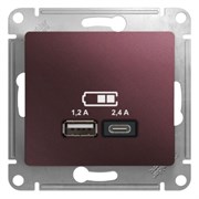 Glossa баклажановый розетка USB A+С, 5В/2,4А, 2х5В/1,2А GSL001139 Glossa баклажановый розетка USB A+С, 5В/2,4А, 2х5В/1,2А GSL001139