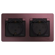 Glossa баклажановый розетка 2-ая с заземлением, со шторками, в сборе, IP44 GSL001147 Glossa баклажановый розетка 2-ая с заземлением, со шторками, в сборе, IP44 GSL001147