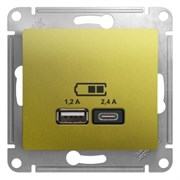 Glossa USB розетка A+С, 5В/2,4А, 2х5В/1,2 А, цвет фисташковый GSL001039 Glossa USB розетка A+С, 5В/2,4А, 2х5В/1,2 А, цвет фисташковый GSL001039