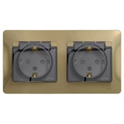 Glossa титан розетка 2-ая с заземлением, со шторками, в сборе, IP44 GSL000447 Glossa титан розетка 2-ая с заземлением, со шторками, в сборе, IP44 GSL000447