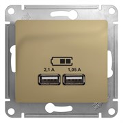 Glossa титан розетка USB 5В/2,1А, 2х5В/1,05А GSL000433 Glossa титан розетка USB 5В/2,1А, 2х5В/1,05А GSL000433